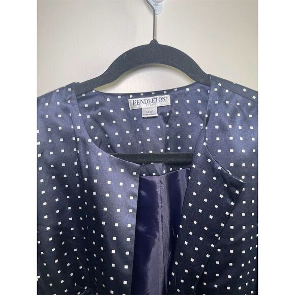 Pendleton Women's Plus 14w Navy Polka Dot Blazer 3/4 Sleeve Open Front - Picture 4 of 8